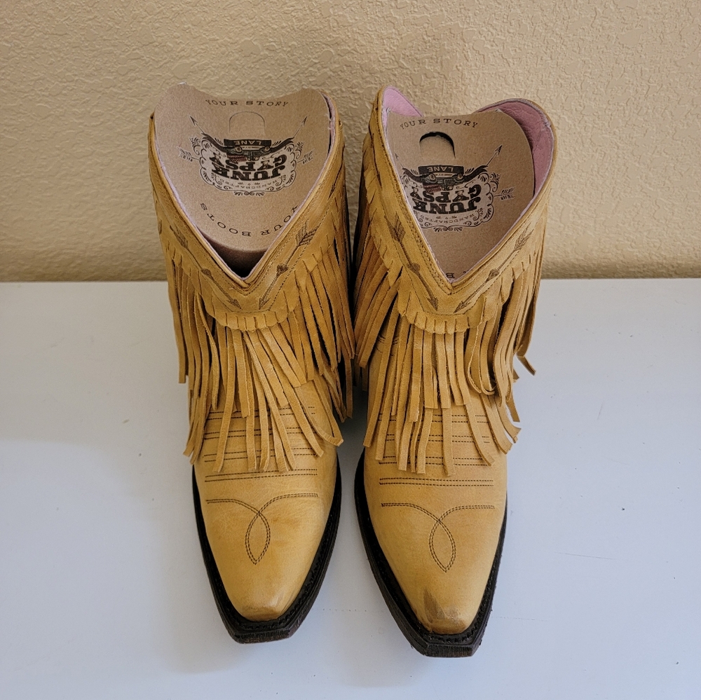 Junk Gypsy by Lane Spitfire Mustard Fringe Leather Western Ankle Boots size 7 - Picture 8 of 11